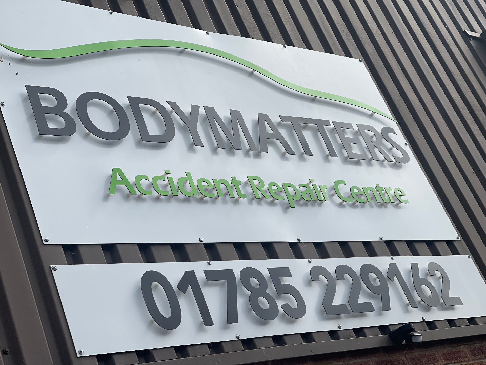 Bodymatters accident repair centre signage in Stafford